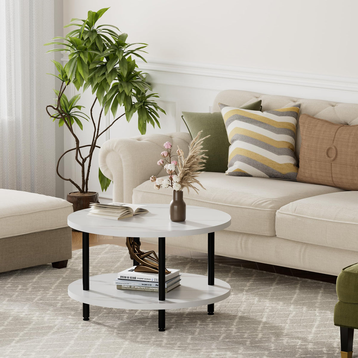 Coffee Tables for Living Room, 27.6" Round Coffee Table, Black Coffee Table