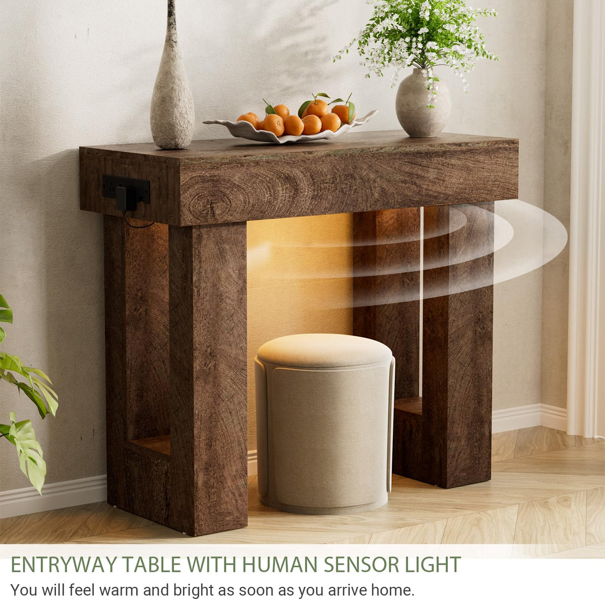 Unikito 63" Console Table with Sensor Light & AC Outlets with USB-C Ports