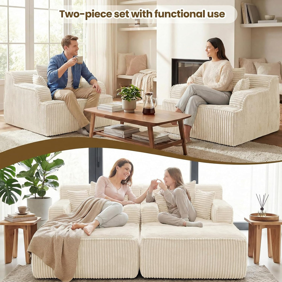 Chaise Lounge Chair Indoor,Boneless Chair with Ottoman,Comfy Reading Chair for Adults,Small Sofa Bed Couch for Living Room,Single Sleeper Chair Bed,Beige