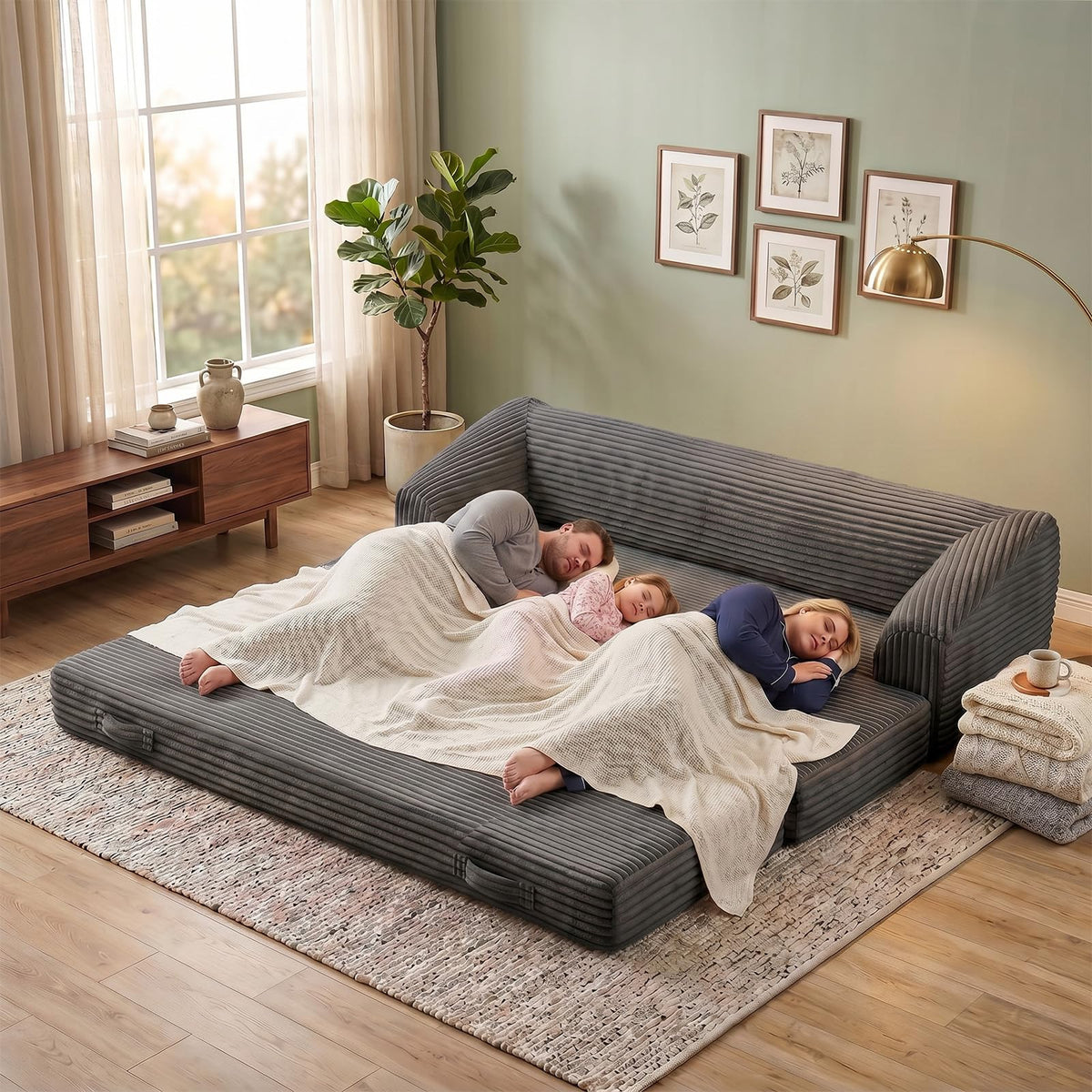 Convertible Folding Sofa Bed, 2-in-1 Single Boneless Sofa with Soft Corduroy & Ultra-Thick Backrest, Foldable Boneless Chair Lounger Sleeper Sofa for Small Apartment, Living Room, Home Office