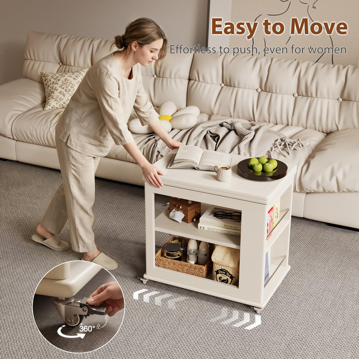 Expandable Coffee Table with Hidden Storage and Adjustable Shelves Walnut