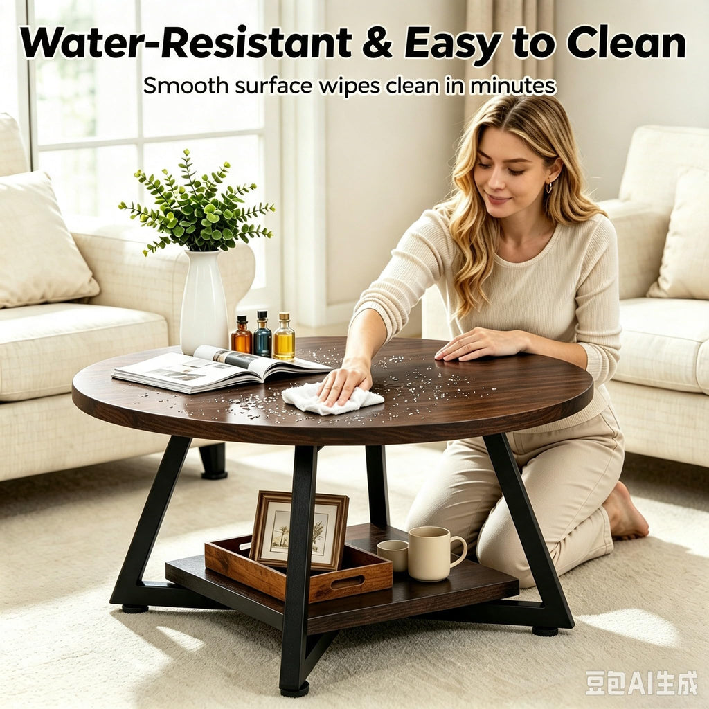 Coffee Tables for Living Room, 27.6" Round Coffee Table, Black Coffee Table