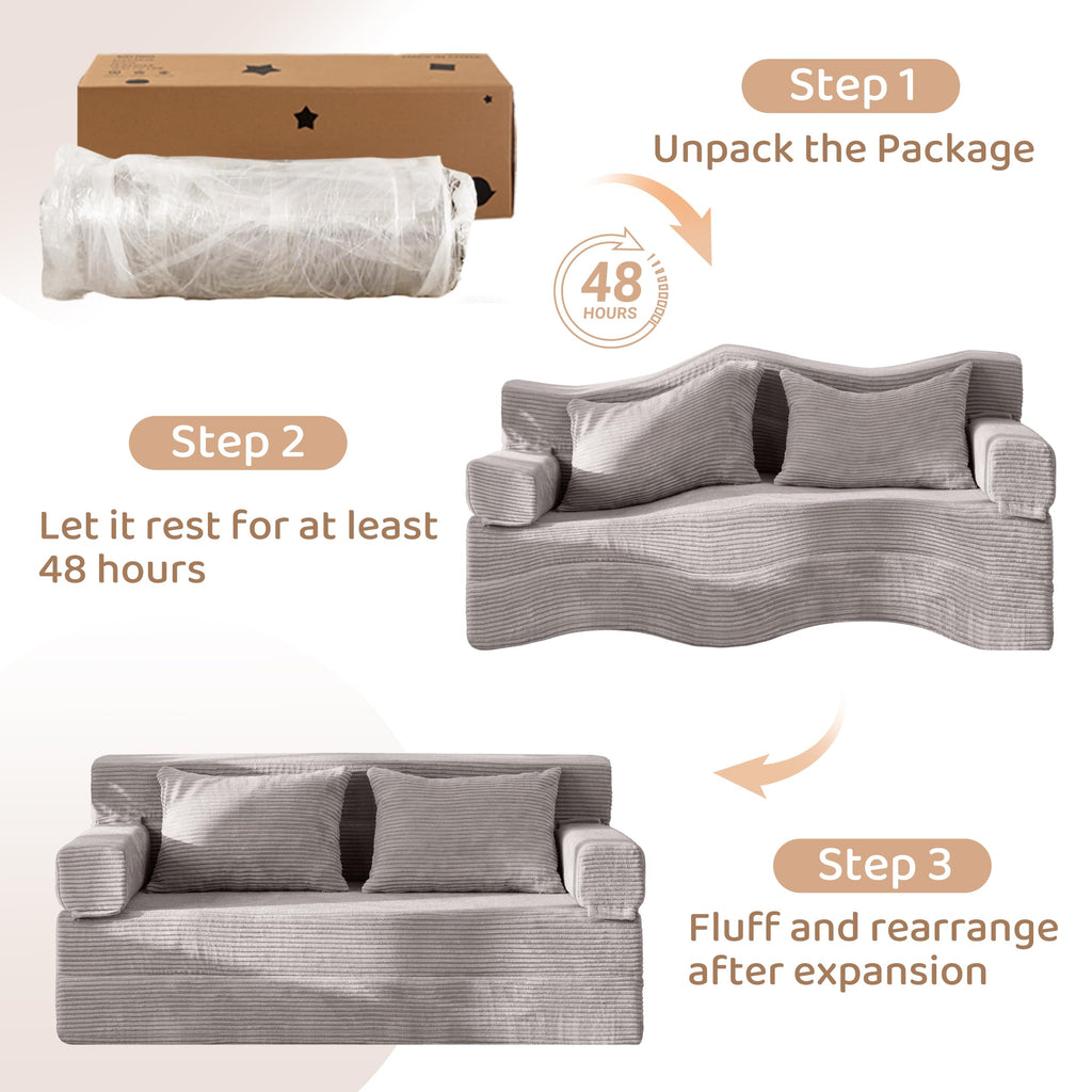 BYBYME Convertible Sofa Bed, 6â Thick 3-Folding Floor Sofa, 53â Loveseat