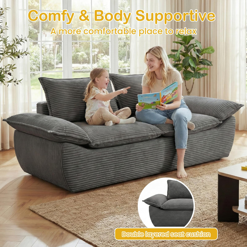 56" Boneless Loveseat, 2-Seater Black Boneless Sofa with Removable Cushions & 2 Pillows, Small Mini Couch Boneless Foam Sofa for Living Room, Apartments, & Office