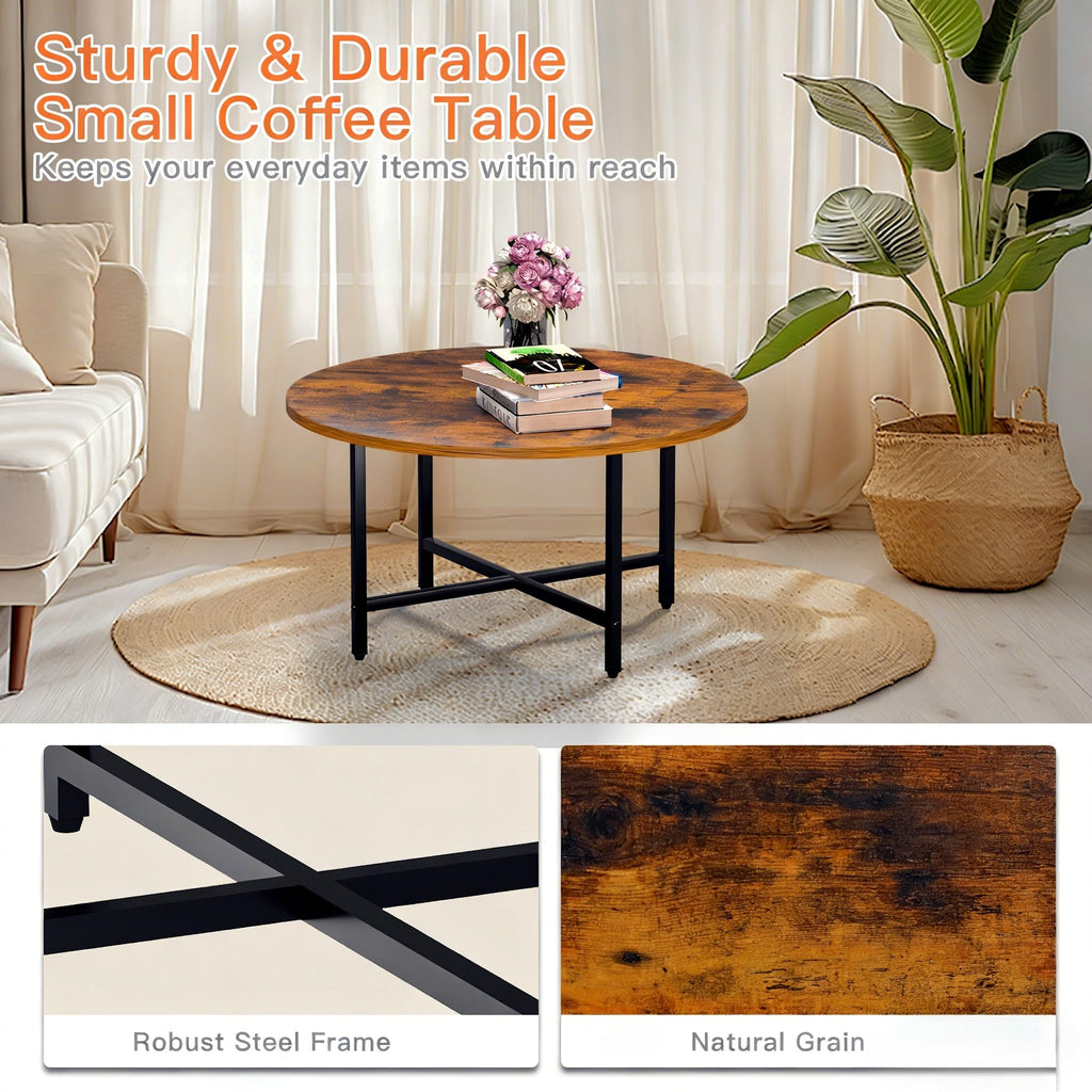 Coffee Tables for Living Room, 27.6" Round Coffee Table, Black Coffee Table