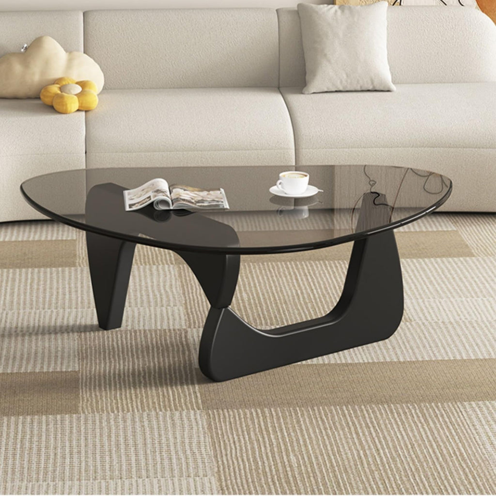 EASYSOUL Modern Glass Coffee Table, 32.68" D x 22.44" W x 15.75" H, Abstract Round Tea Tables for Living Room Home Office Industrial Cocktail Tables (Walnut-Brown Glass, 32.68")