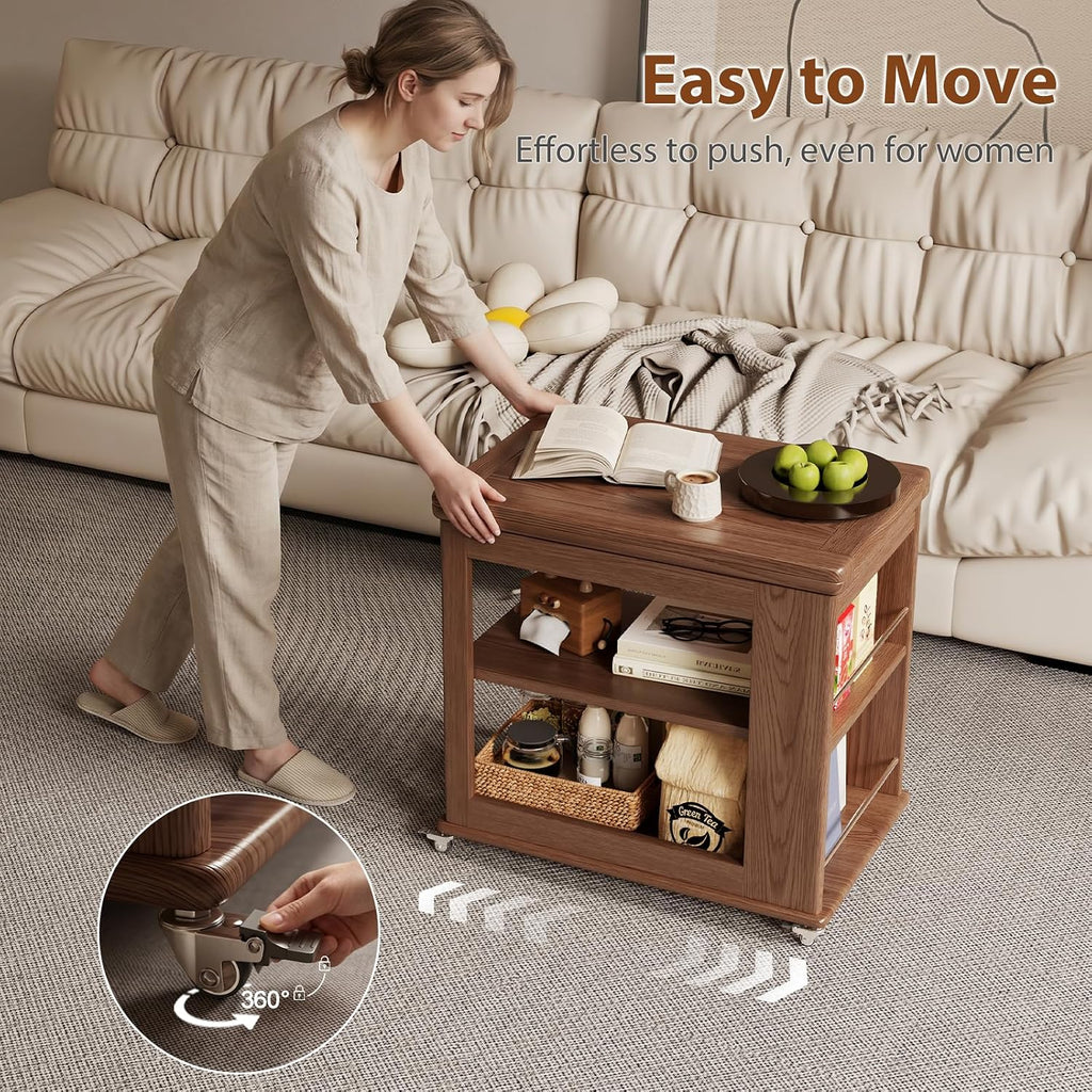 Expandable Coffee Table with Hidden Storage and Adjustable Shelves Walnut