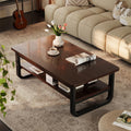 Coffee Table for Living Room with 2-Tier Storage Shelf, 39 inch Rectangular Wooden Center Table, Large Industrial Coffee Tables with Metal Leg & Rounded Corners for Home Office(Black)