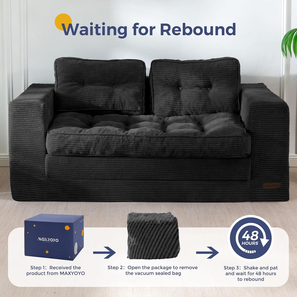 MAXYOYO Folding Sofa Bed, Convertible Sleeper Loveseat with Pillows