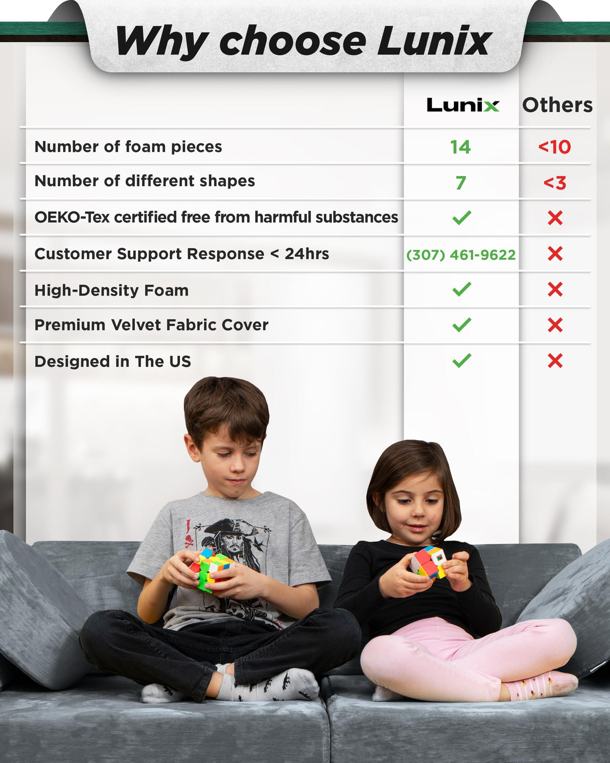 Lunix Modular Kids Play Couch, 14-Piece Fort Building & Climbing Foam Set