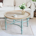Rustic Farmhouse Round Coffee Table, French Country Vintage Center Table,Ï31.5'' x18.9''H Rustic Solid Wood with Vintage Iron Legs, for Living Room, Bedroom,Dinning Room,Nature White
