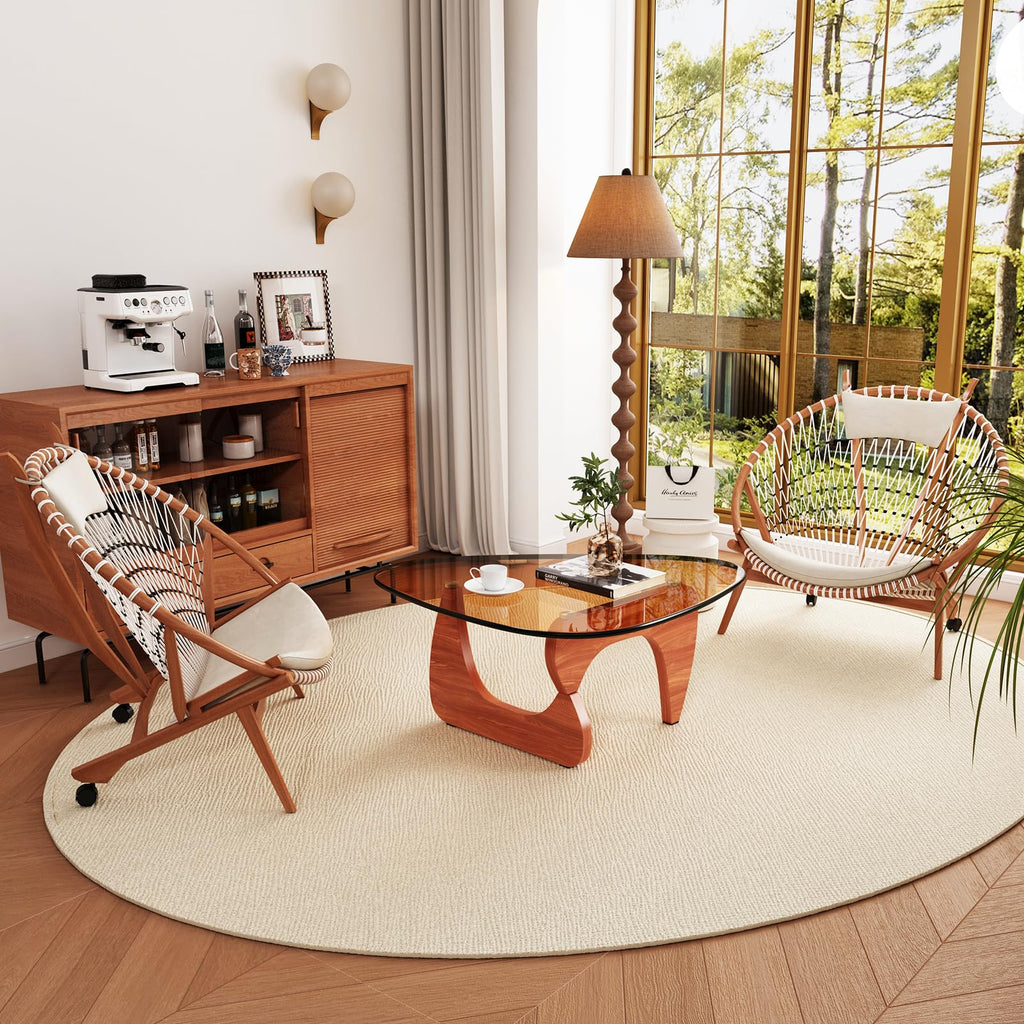 Coffee Tables Glass Small Farmhouse Coffee Table Mid-Century Modern Wood Center Table for Living Room, Walnut Transparent, 32 Inch