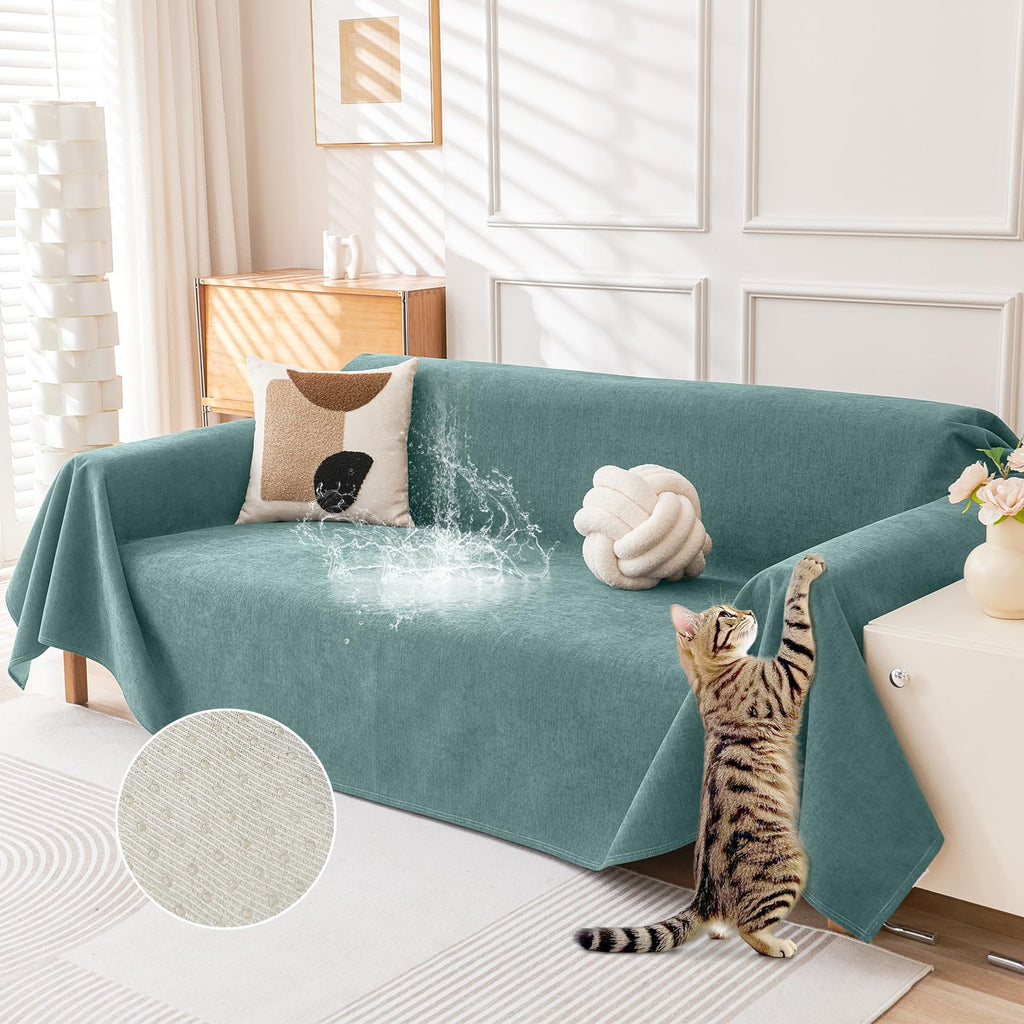 Deep Dream Cat-Scratch Resistant Couch Cover, Waterproof Sofa Cover for 3 Cushion Couch Washable, Pet Friendly Couch Protectors Anti Slip Thickened Sofa Slipcovers for Dogs Pets, 91" x 150", Brown
