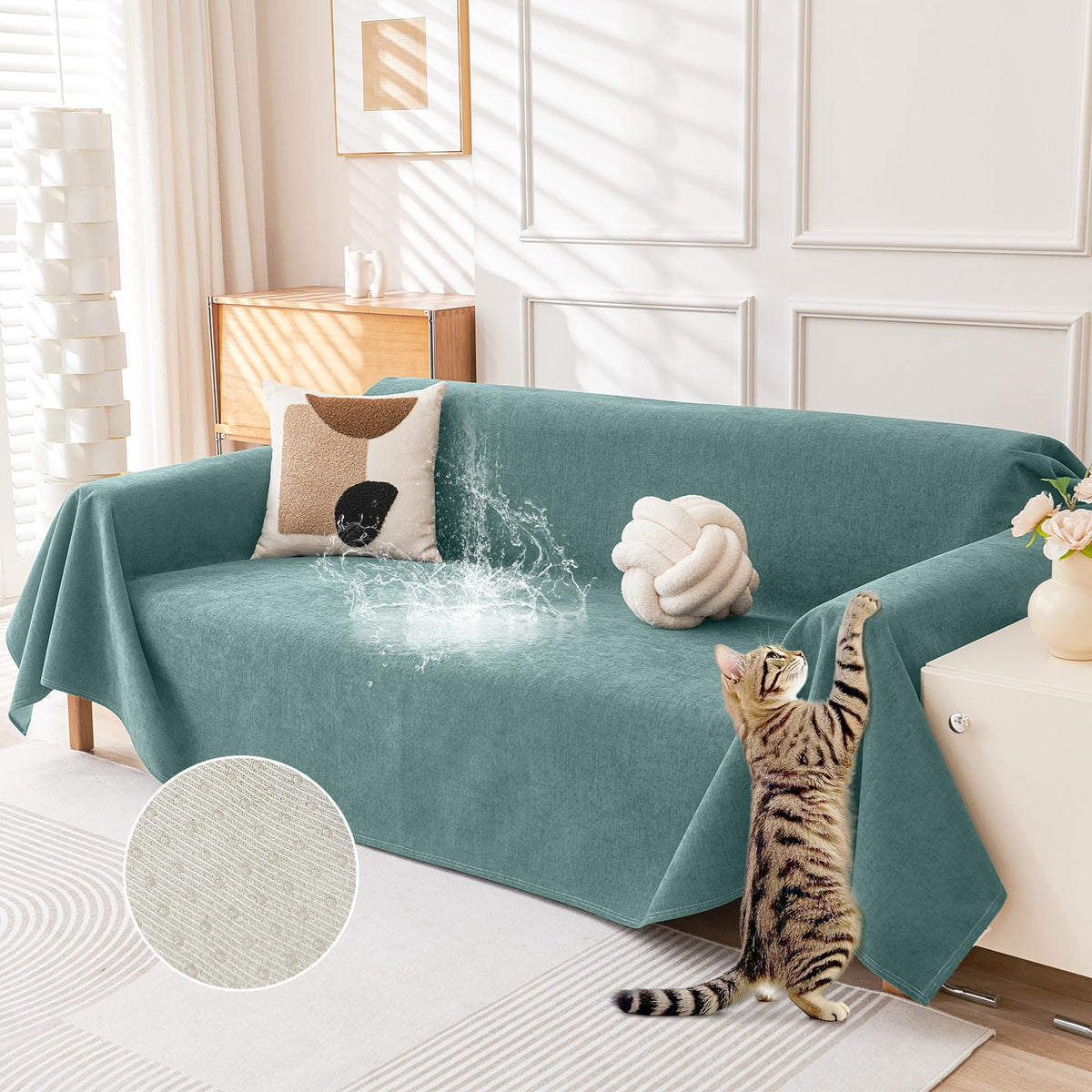 Deep Dream Cat-Scratch Resistant Couch Cover, Waterproof Sofa Cover for 3 Cushion Couch Washable, Pet Friendly Couch Protectors Anti Slip Thickened Sofa Slipcovers for Dogs Pets, 91" x 150", Brown