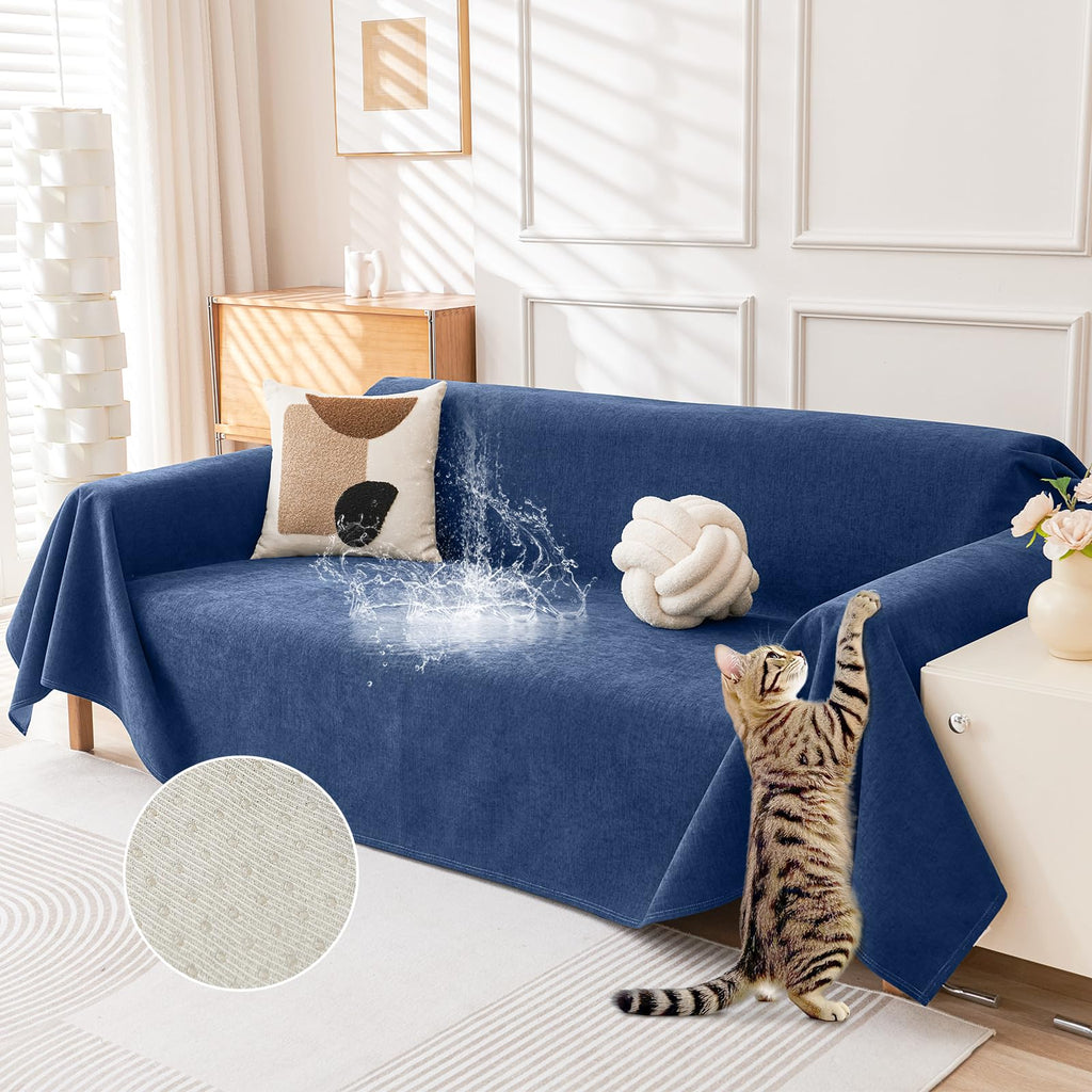 Deep Dream Cat-Scratch Resistant Couch Cover, Waterproof Sofa Cover for 3 Cushion Couch Washable, Pet Friendly Couch Protectors Anti Slip Thickened Sofa Slipcovers for Dogs Pets, 91" x 150", Brown