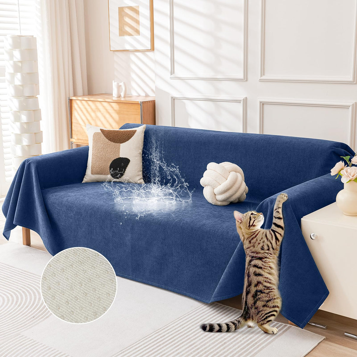 Deep Dream Cat-Scratch Resistant Couch Cover, Waterproof Sofa Cover for 3 Cushion Couch Washable, Pet Friendly Couch Protectors Anti Slip Thickened Sofa Slipcovers for Dogs Pets, 91" x 150", Brown