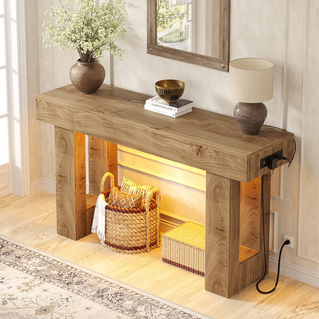 Unikito 63" Console Table with Sensor Light & AC Outlets with USB-C Ports