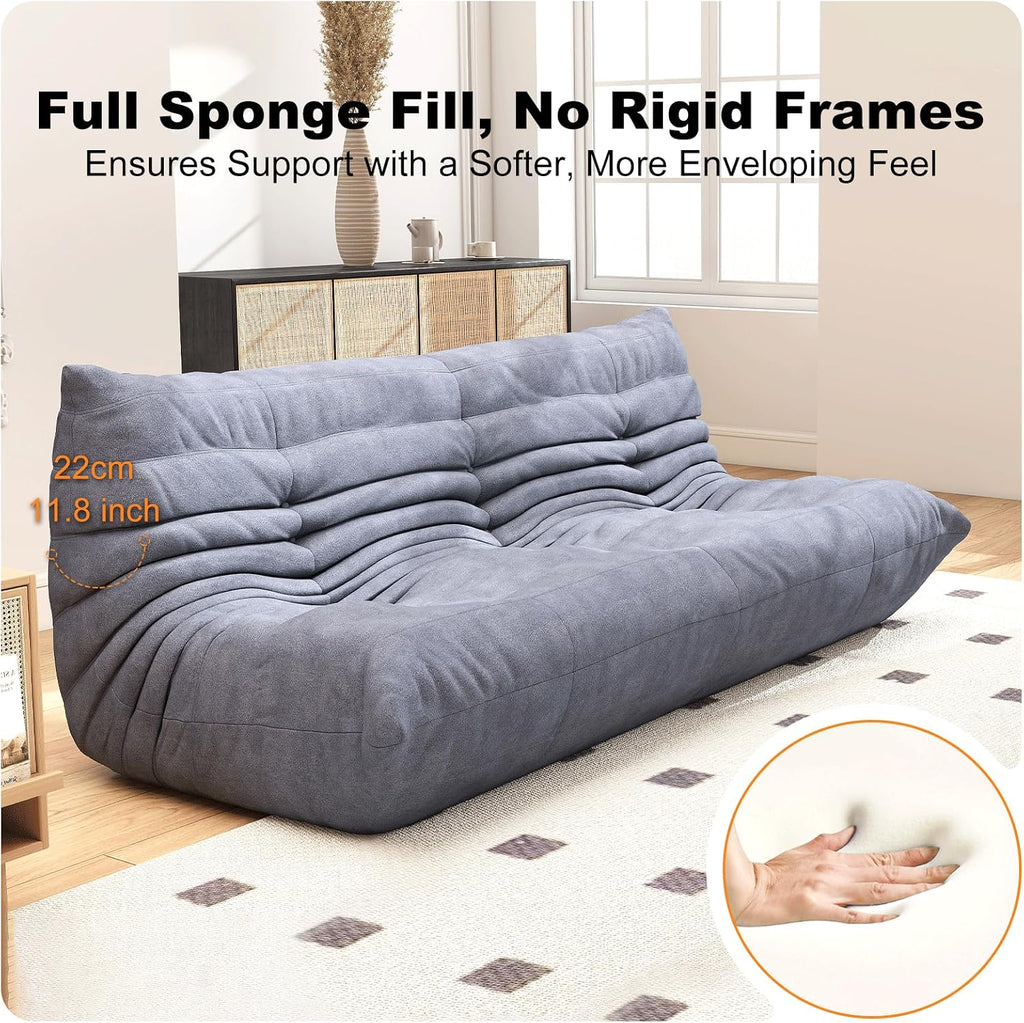 Full Foam 3-Seater Sofa, Bean Bag Floor Couch for Adults, Waterproof Fabric