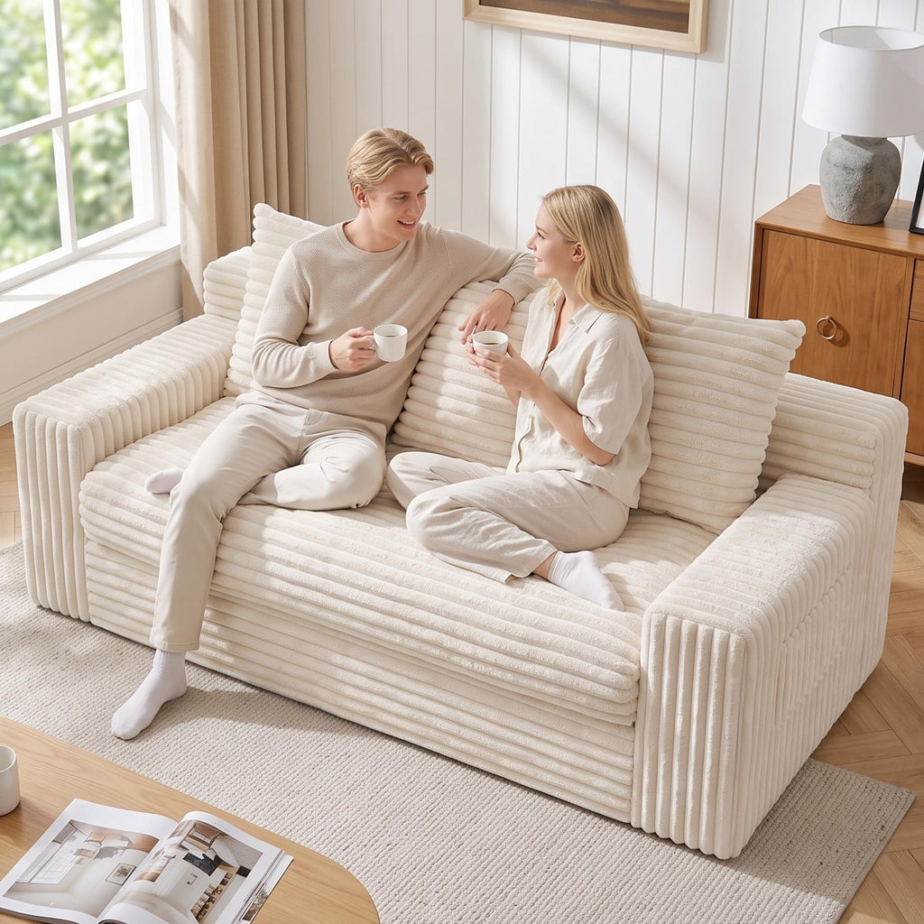 Boneless Couches for Living Room, 2 Seater Boneless Loveseat Sofa, Premium Memory Foam Couch in a Box, Cozy Bean Bag Couch, Lazy Floor Sofa & Loveseat for Bedroom Office Lounge Apartment,Beige