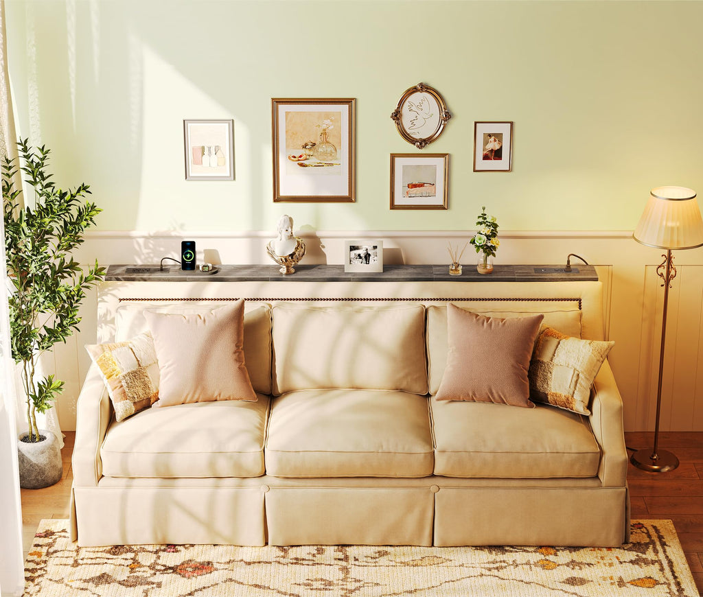 SUPERJARE 110.2 inch Narrow Behind Couch Table with Charging Stations