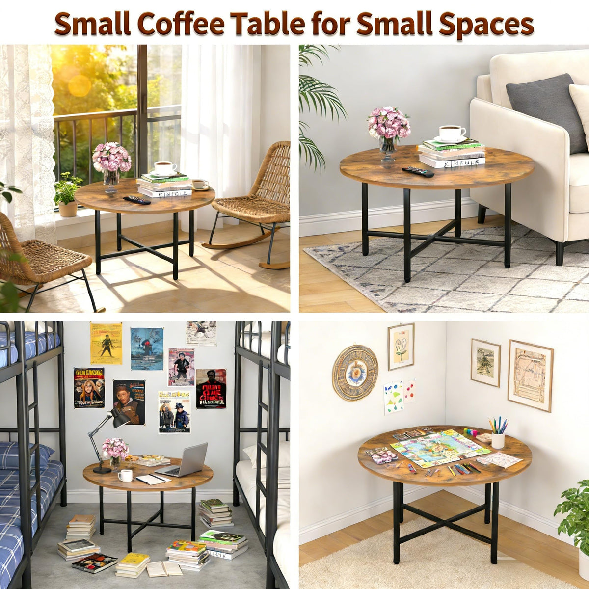 Coffee Tables for Living Room, 27.6" Round Coffee Table, Black Coffee Table