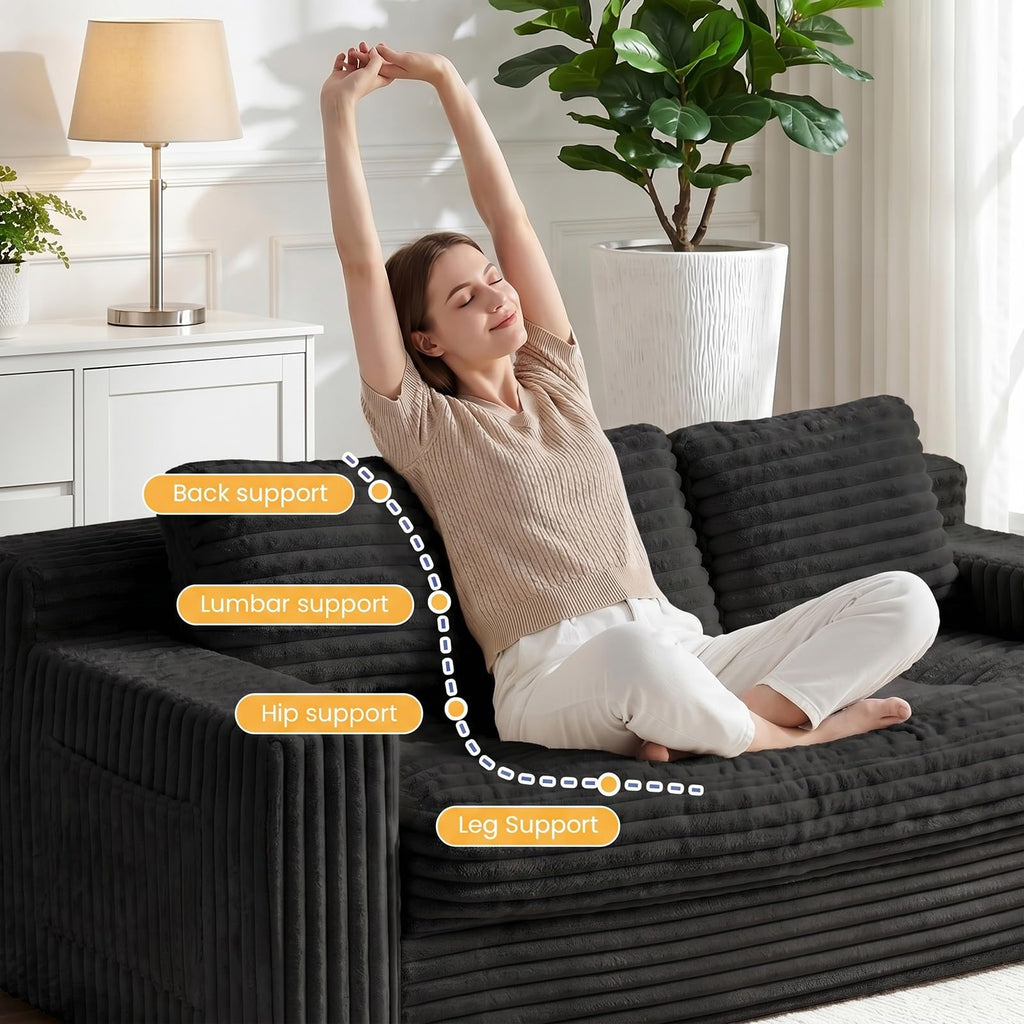 Boneless Couch, Cloud Loveseat Sofa Corduroy Couch in a Box, Upholstered Boneless 3 Seater Couch for Living Room Bedroom Office Apartment