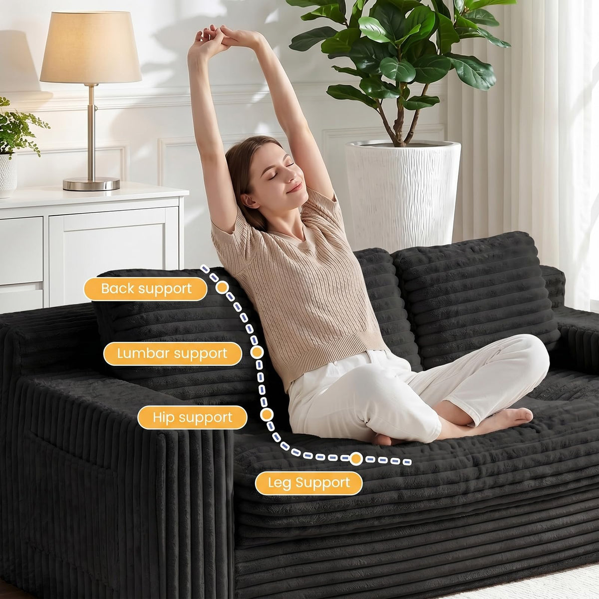 Boneless Couch, Cloud Loveseat Sofa Corduroy Couch in a Box, Upholstered Boneless 3 Seater Couch for Living Room Bedroom Office Apartment