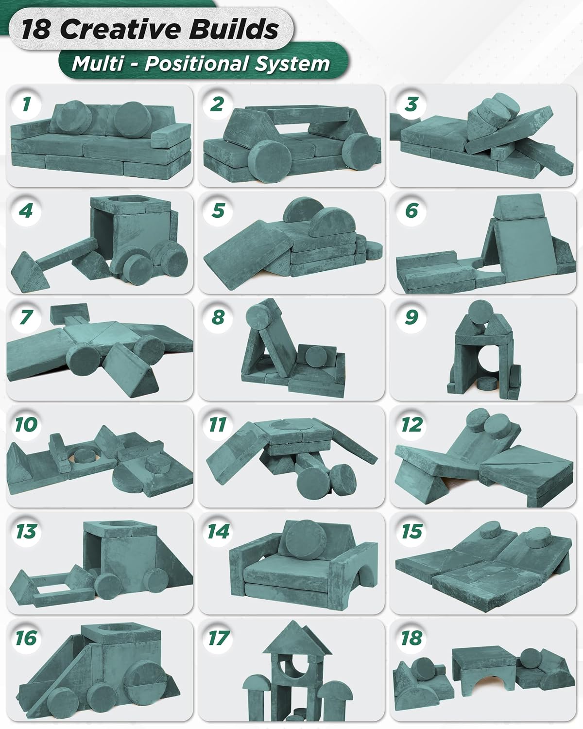 Lunix Modular Kids Play Couch, 14-Piece Fort Building & Climbing Foam Set