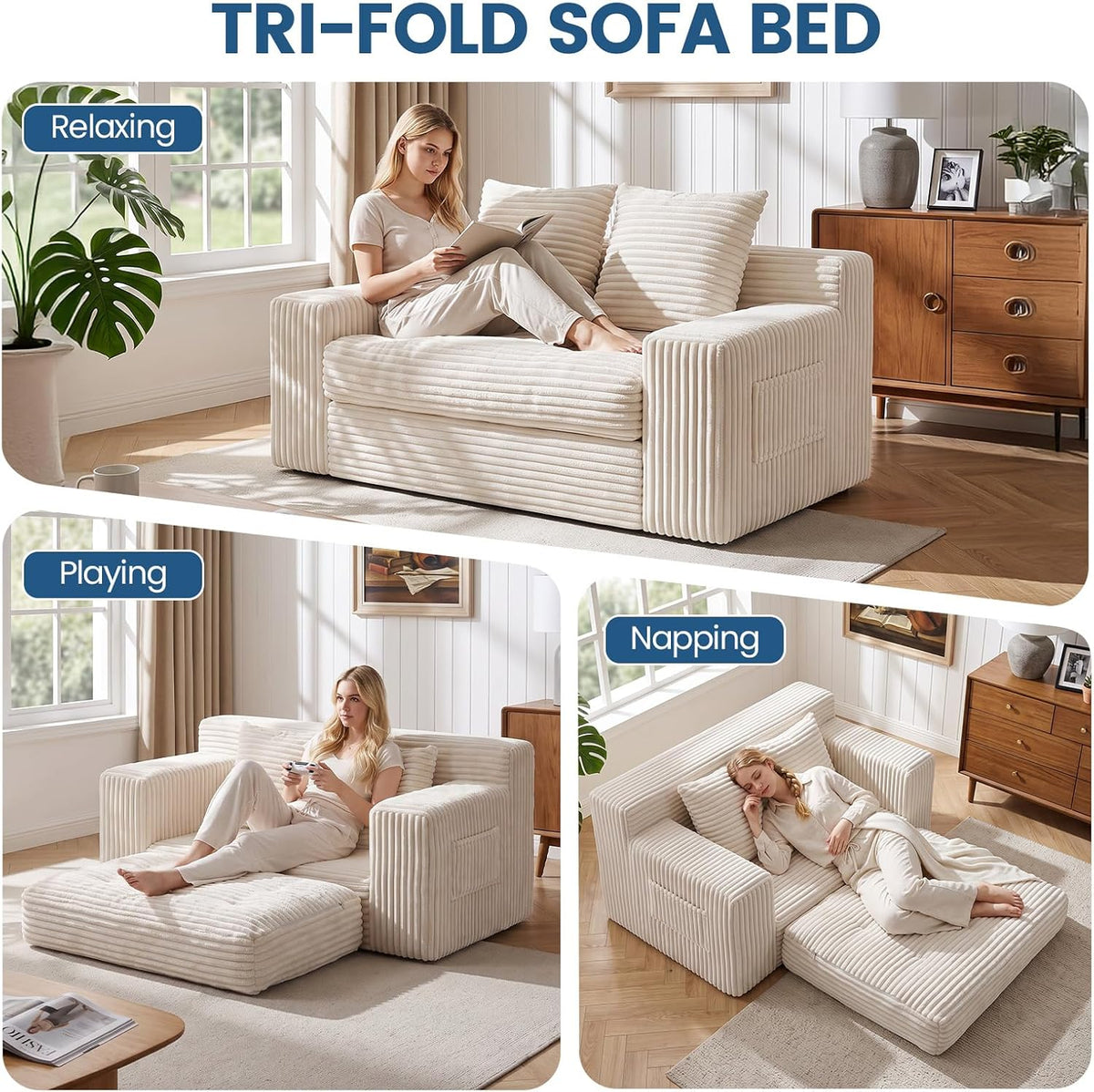 Boneless Couches for Living Room, 2 Seater Boneless Loveseat Sofa, Premium Memory Foam Couch in a Box, Cozy Bean Bag Couch, Lazy Floor Sofa & Loveseat for Bedroom Office Lounge Apartment,Beige