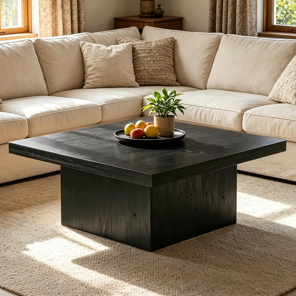 Square Coffee Table,Wooden Living Room Table,Center Table with a Large Tabletop,35.4" x 35.4",for Small Spaces, Apartments, Living Rooms, Vintage Brown