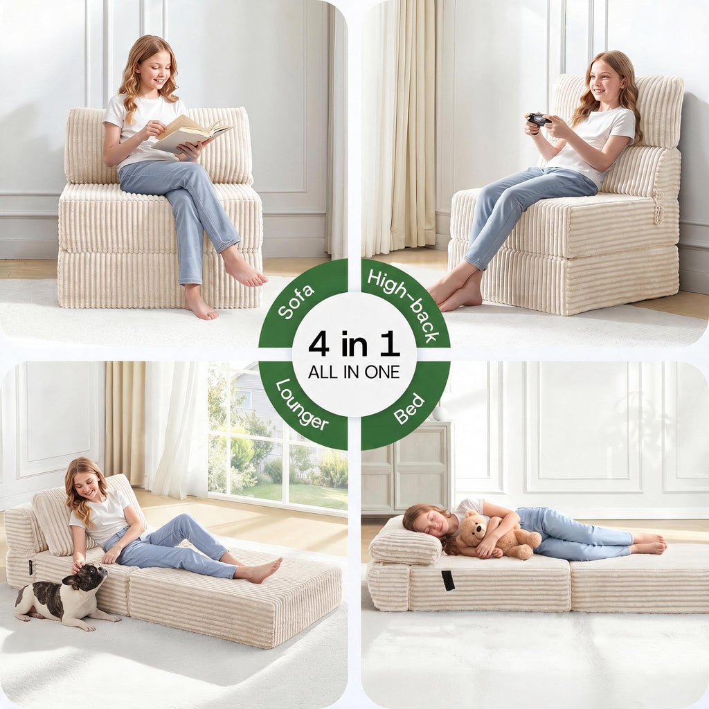Folding Sofa Bed Convertible 4 in 1 Sleeper Chair Black Single