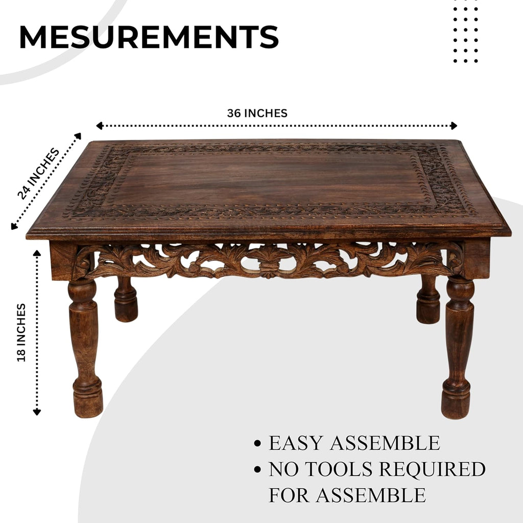 Farmhouse Coffee Table, Jali Carving, 36x24x18 in, Burnt