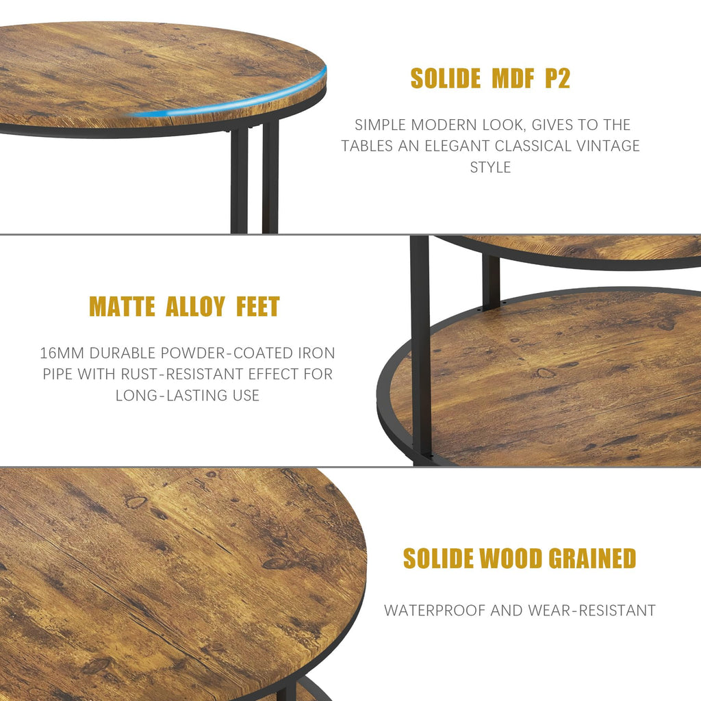 NSdirect Round Coffee Table,36" Coffee Table for Living Room,2-Tier Rustic Wood Desktop with Storage Shelf Modern Design Home Furniture(Light Walnut)