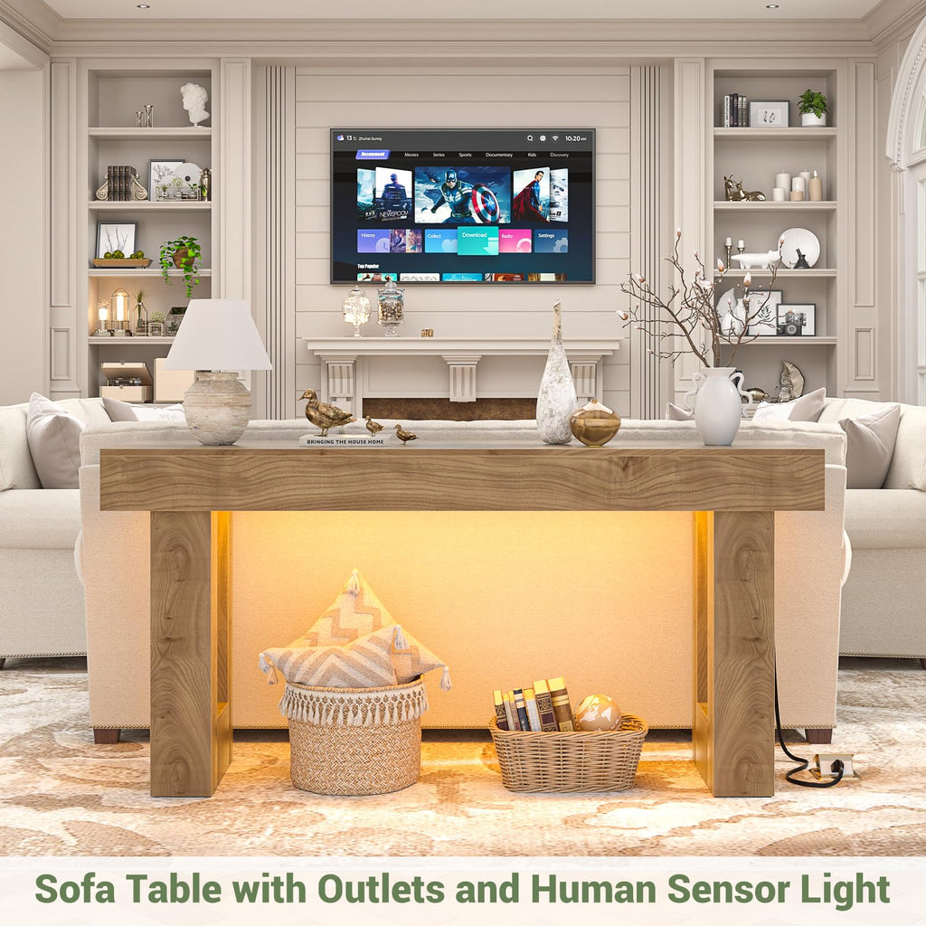 Unikito 63" Console Table with Sensor Light & AC Outlets with USB-C Ports