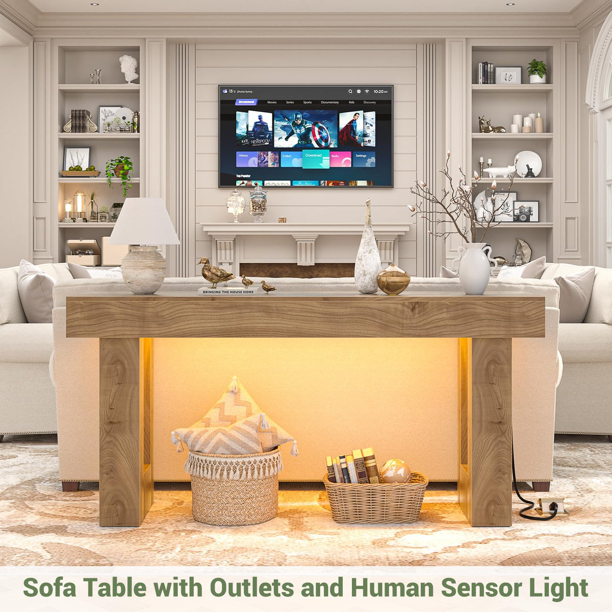 Unikito 63" Console Table with Sensor Light & AC Outlets with USB-C Ports