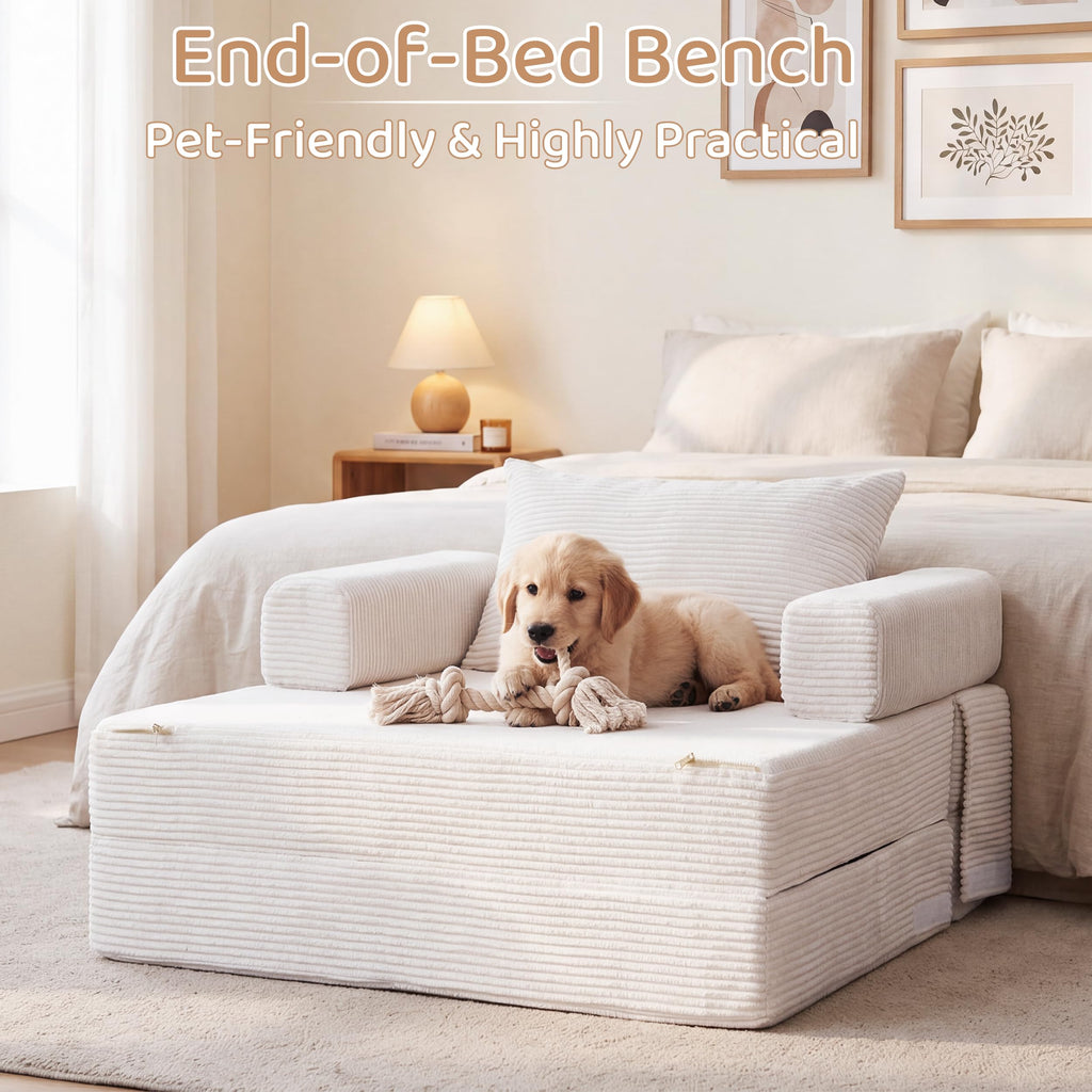 BYBYME Convertible Sofa Bed, 6â Thick 3-Folding Floor Sofa, 53â Loveseat