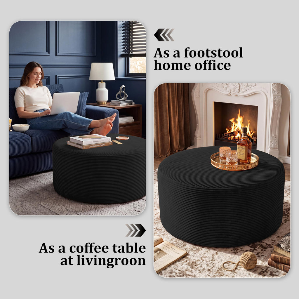BSHOMGI Nesting Coffee Table Set of 2,Corduroy Ottoman Soft Foot Rest Movable LargePouf Footstool for Living Room Sofa Couch Bedroom Entryway and Small Spaces No Assembly (Blue, 32"+17")