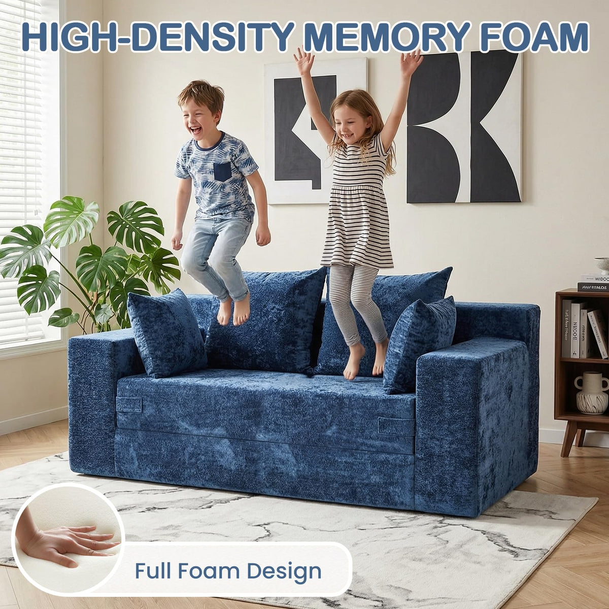 55" Small Boneless Couch, 3-in-1 Boneless Loveseat Sleeper Sofa Bed Convertible Sofa Bed with 4 Pillows, Black Corduroy Boneless Couch for Living Room, Guest Room, Small Space, No Assembly Required