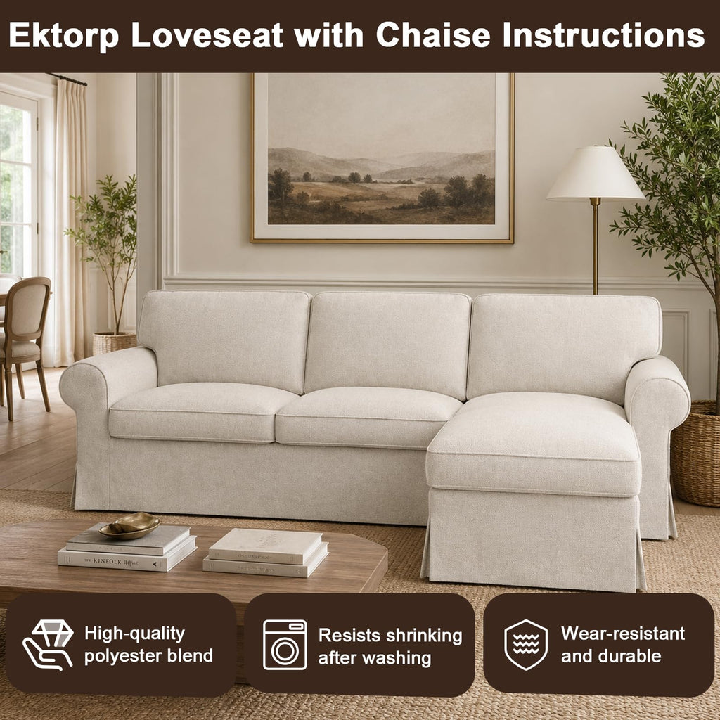 Ektorp 3 Seat Sofa Cover Slipcover Replacement Made for IKEA Ektorp 3 Seat Sofa Cover, Couch Cover Not Include The Sofa Body,Khaki