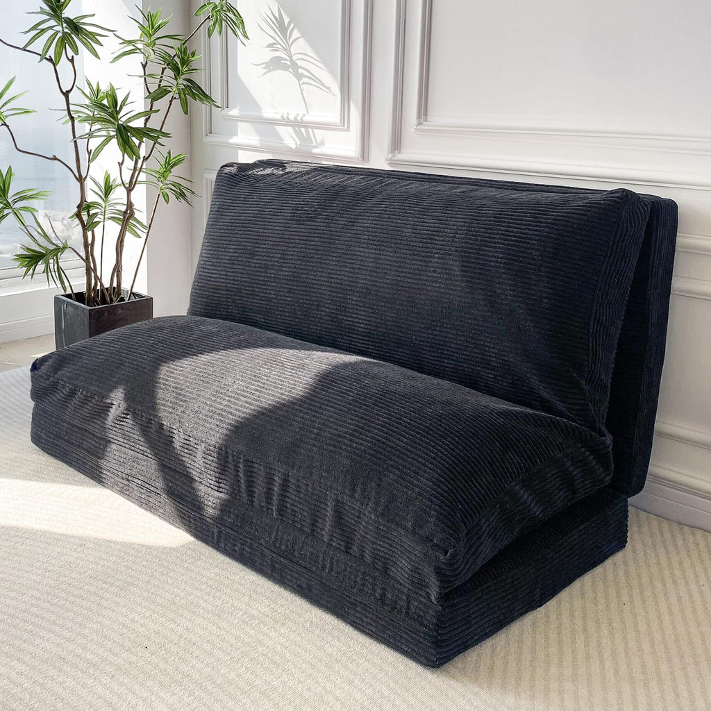 MAXYOYO Folding Sofa Bed, Extra Thick and Long Floor Sofa Convertible Chair with Washable Cover, Floor Couch Lounge Bean Bag Bed for Living Room, Dark Grey, 54x91 Inch