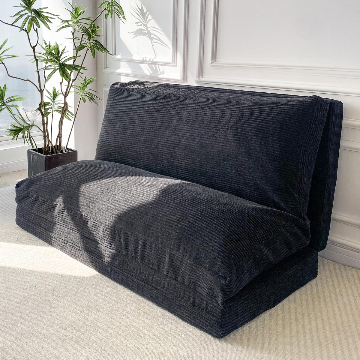 MAXYOYO Folding Sofa Bed, Extra Thick and Long Floor Sofa Convertible Chair with Washable Cover, Floor Couch Lounge Bean Bag Bed for Living Room, Dark Grey, 54x91 Inch