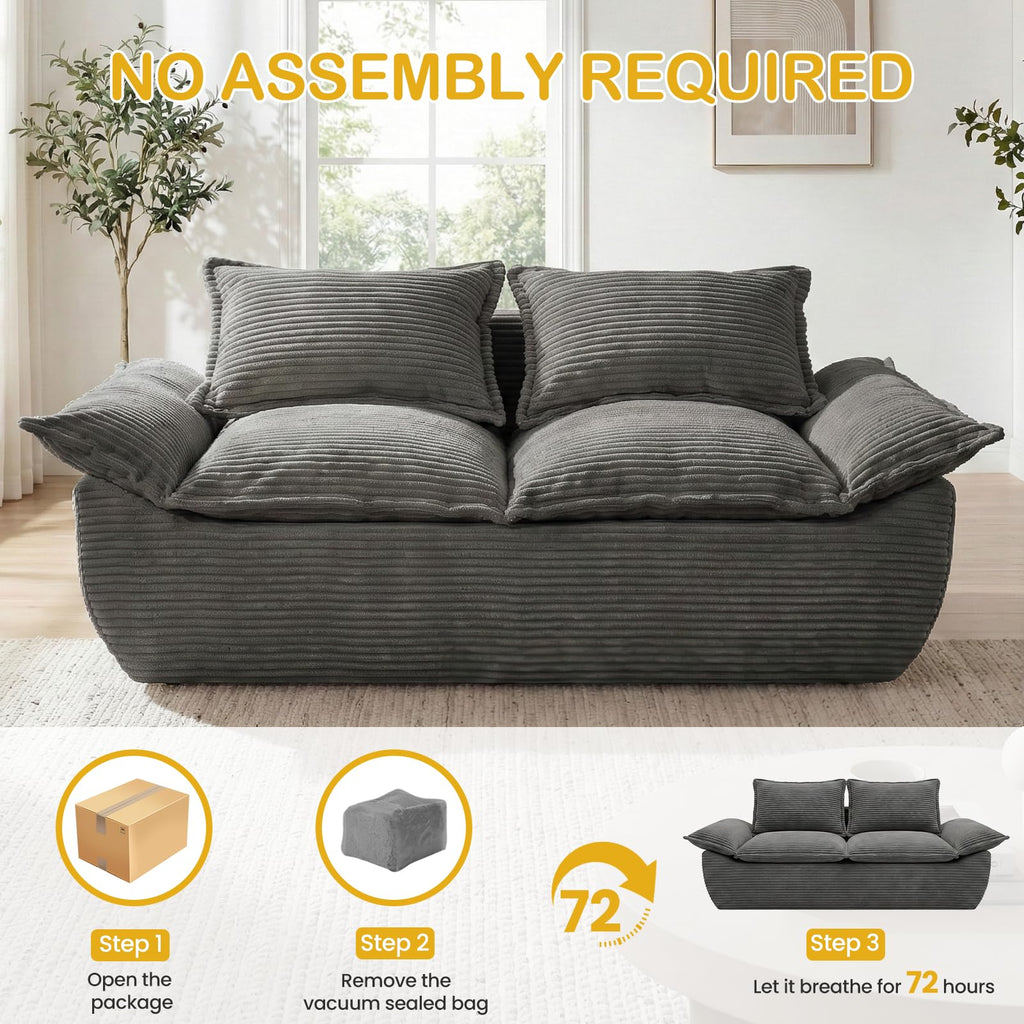 56" Boneless Loveseat, 2-Seater Black Boneless Sofa with Removable Cushions & 2 Pillows, Small Mini Couch Boneless Foam Sofa for Living Room, Apartments, & Office