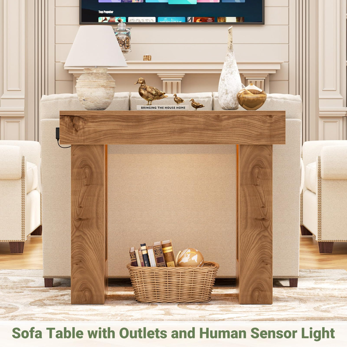Unikito 63" Console Table with Sensor Light & AC Outlets with USB-C Ports