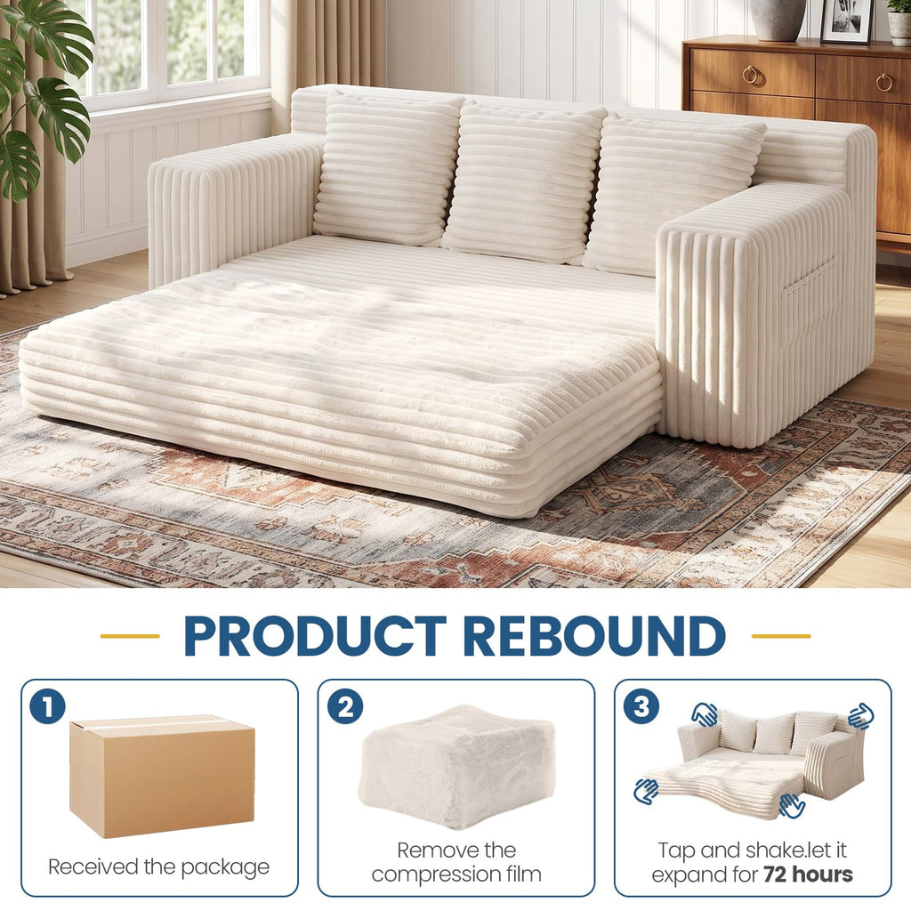 Boneless Couches for Living Room, 2 Seater Boneless Loveseat Sofa, Premium Memory Foam Couch in a Box, Cozy Bean Bag Couch, Lazy Floor Sofa & Loveseat for Bedroom Office Lounge Apartment,Beige