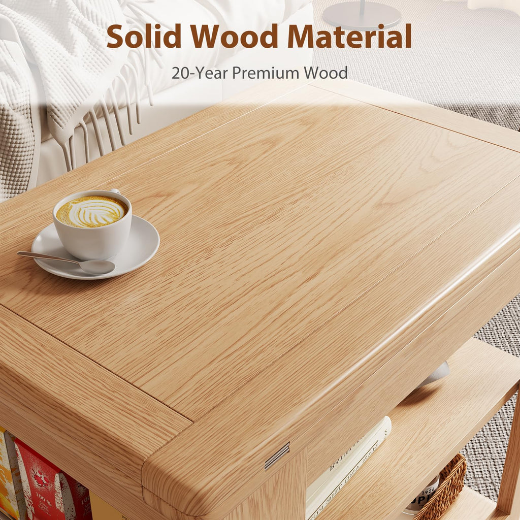 Expandable Coffee Table with Hidden Storage and Adjustable Shelves Walnut