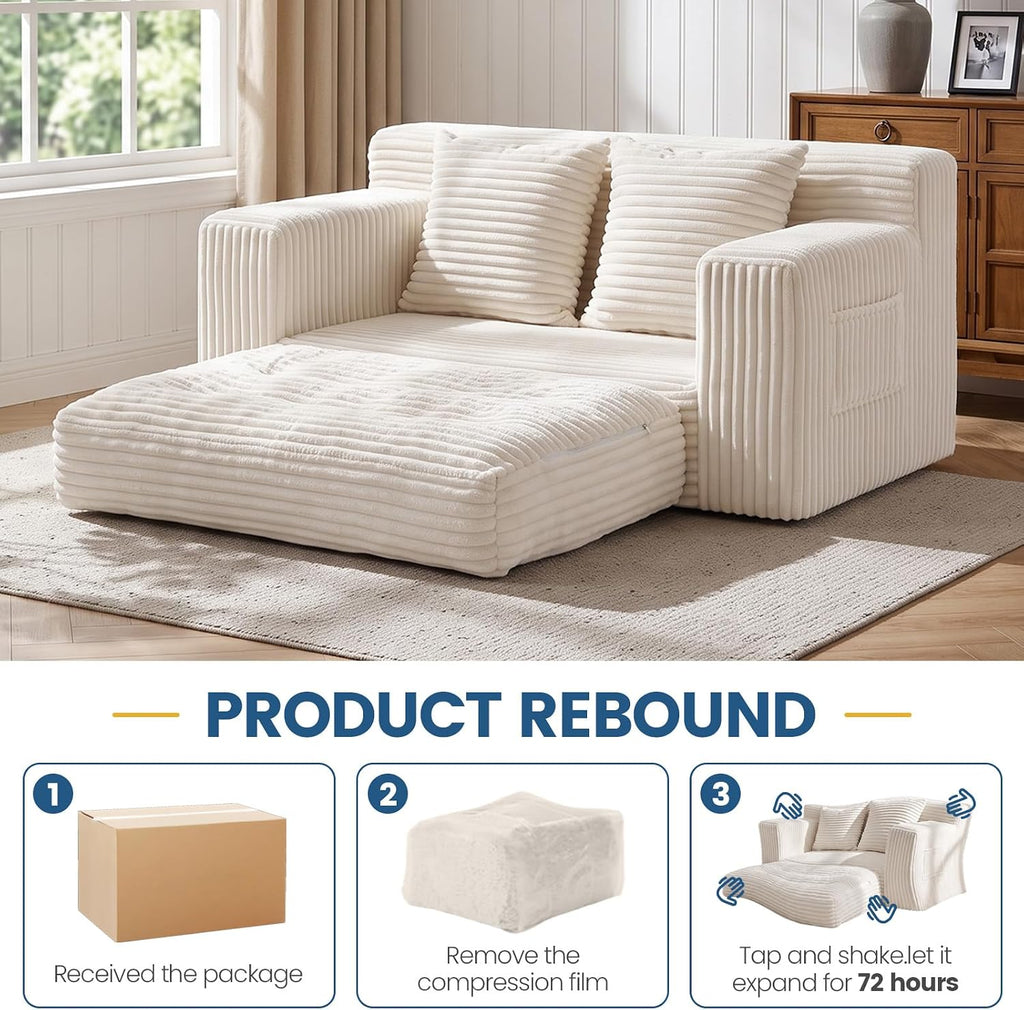 Boneless Couches for Living Room, 2 Seater Boneless Loveseat Sofa, Premium Memory Foam Couch in a Box, Cozy Bean Bag Couch, Lazy Floor Sofa & Loveseat for Bedroom Office Lounge Apartment,Beige