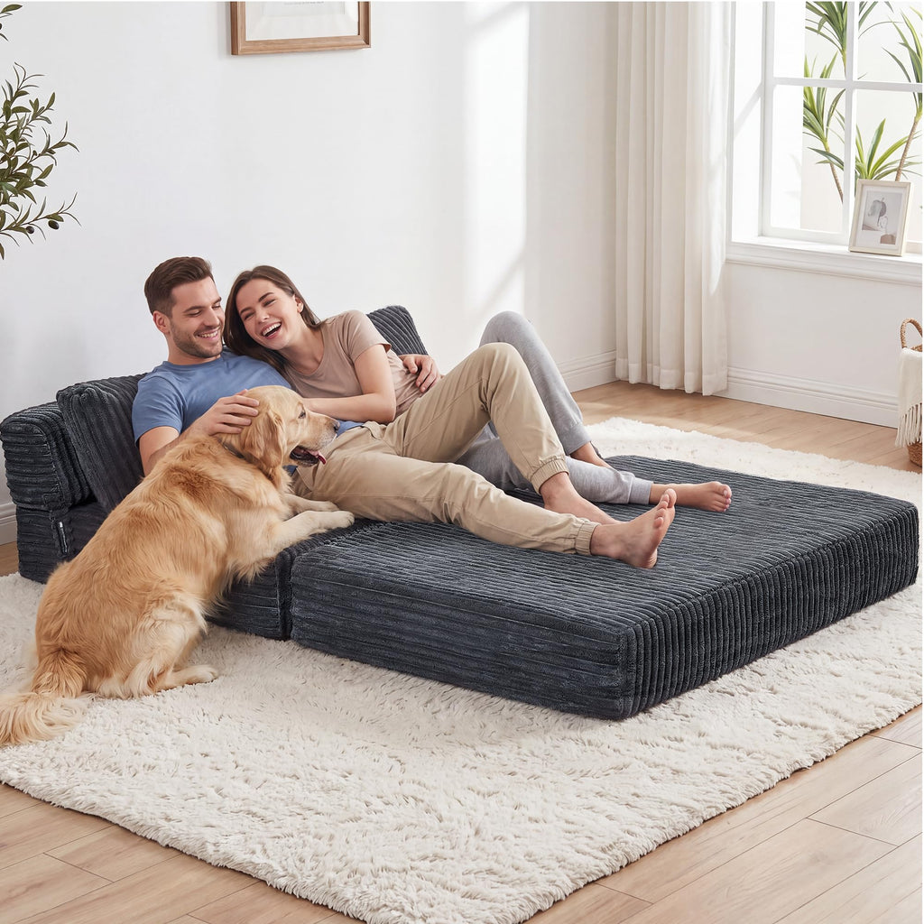 Folding Sofa Bed Convertible 4 in 1 Sleeper Chair Black Single