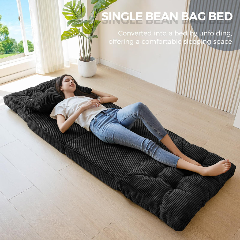 MAXYOYO Folding Sofa Bed, Extra Thick and Long Floor Sofa Convertible Chair with Washable Cover, Floor Couch Lounge Bean Bag Bed for Living Room, Dark Grey, 54x91 Inch