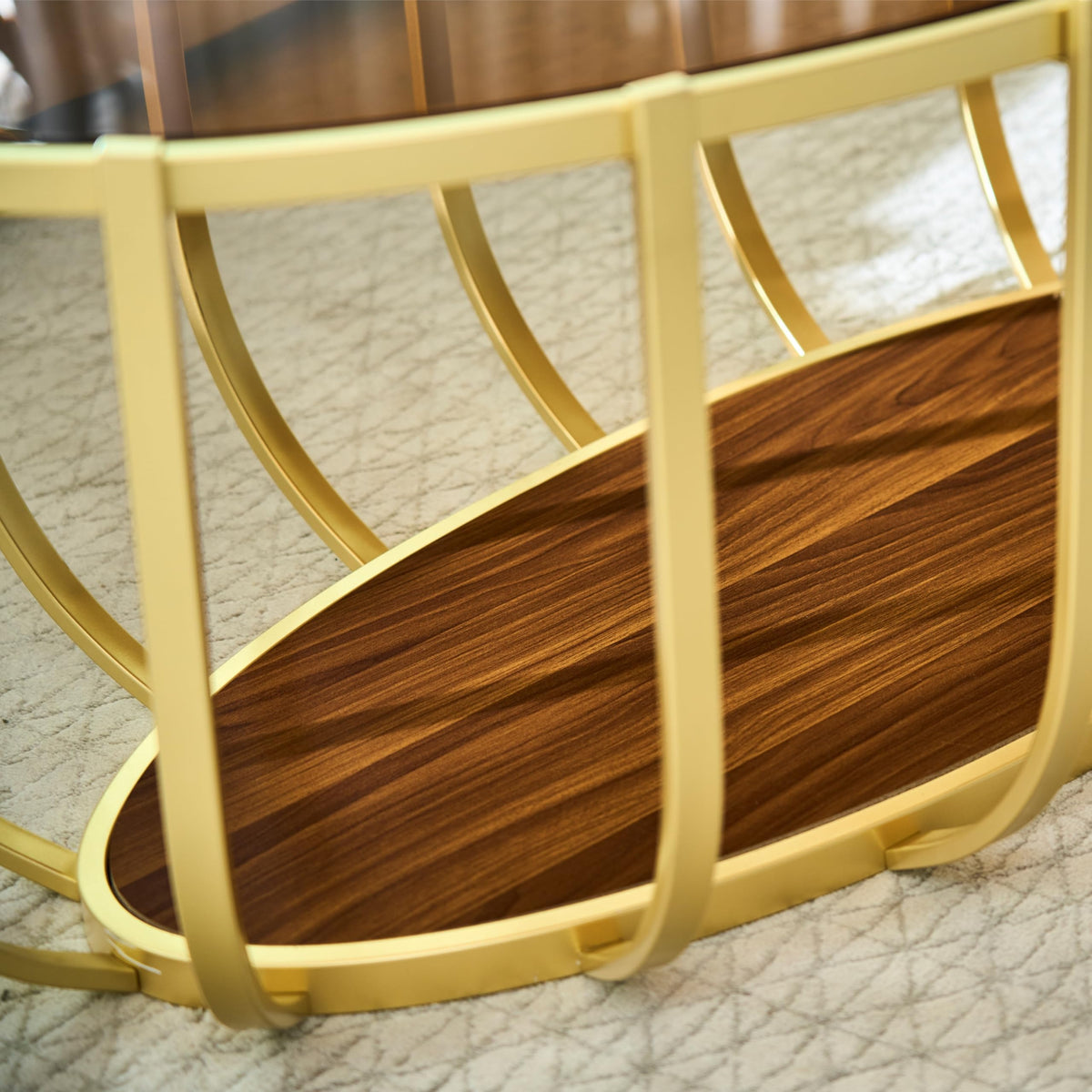 Saint Mossi Gold Round Coffee Table with Clear Glass Top and Glass Shelf