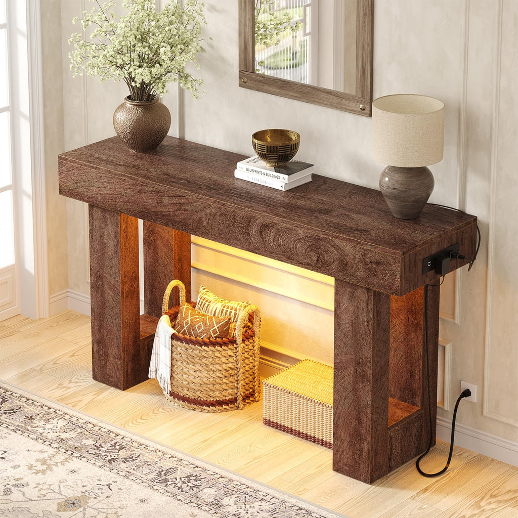 Unikito 63" Console Table with Sensor Light & AC Outlets with USB-C Ports